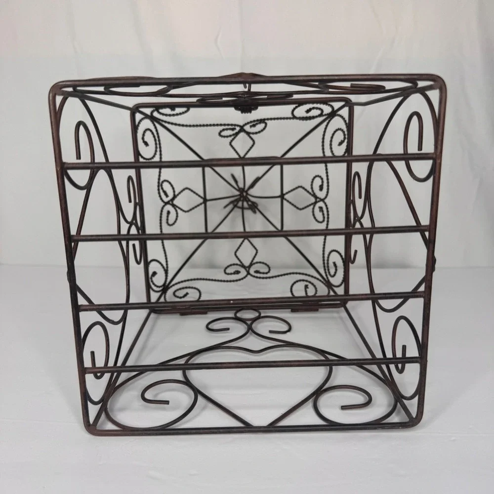 Vintage Cottagecore Bronze Wire Decorative Birdcage Heart Scrollwork Decor 13 in